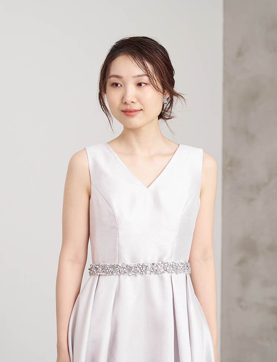 ハンド刺繍 3cm幅サテンサッシュベルト シルバー・BT240009-SIL