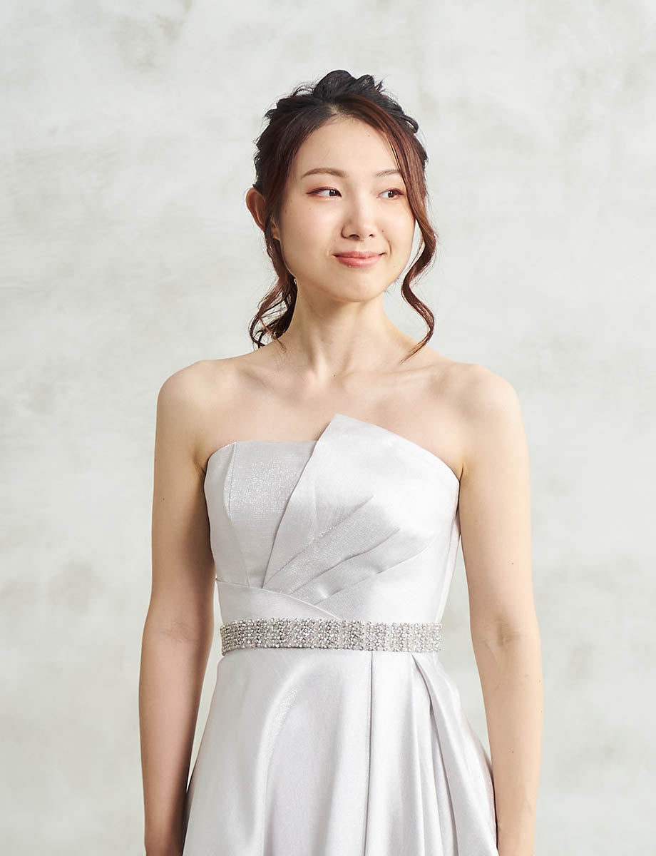【SALE価格マッシモドゥッティ】細紐ベルト付♪ サテンドレス ハンド刺繍 3cm幅サテンサッシュベルト シルバー ・BT240007-SIL