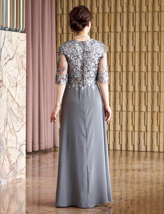 背中ファスナー仕様のマザーズドレス ネイビー|結婚式 正礼装・スパンコールレース身頃・親族母親向けロングドレス