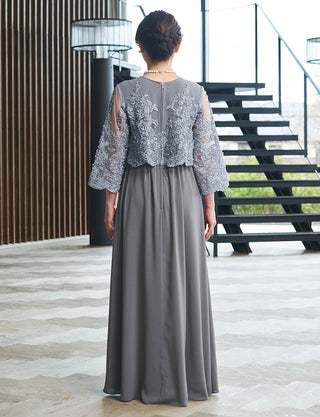 後ろシャーリング仕様のマザーズドレス グレー シフォン|結婚式 正礼装・親族母親向けロングドレス