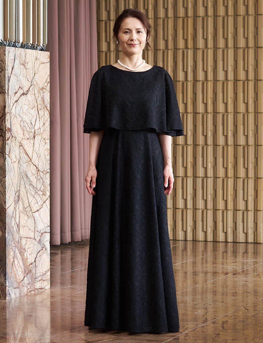 マザーズドレス・結婚式 母親ドレス MD0232-BK 黒 ケープ付き|新郎新婦