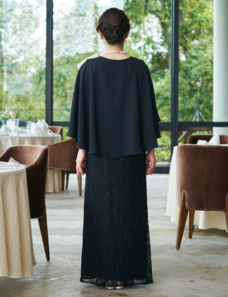 前身頃ファスナー仕様のマザーズドレス 黒 レース|結婚式 正礼装・親族母親向けロングドレス