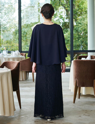前身頃ファスナー仕様のマザーズドレス ネイビー レース|結婚式 正礼装・親族母親向けロングドレス