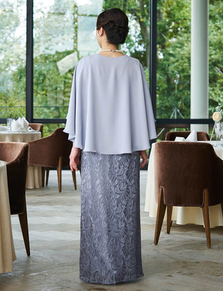 前身頃ファスナー仕様のマザーズドレス グレー レース|結婚式 正礼装・親族母親向けロングドレス