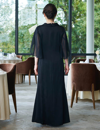 スタンドカラー仕様のマザーズドレス 黒|結婚式フォーマル・上品で落ち着いた印象