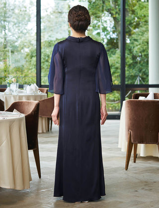 スタンドカラー仕様のマザーズドレス ダークネイビー|結婚式フォーマル・上品で落ち着いた印象