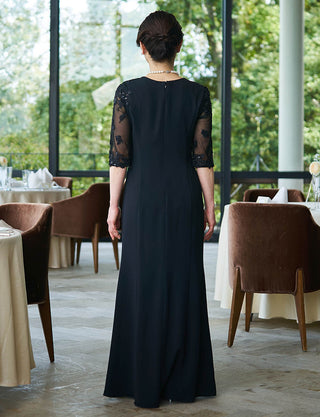 後ろファスナー仕様のマザードレス 黒|体型カバー&動きやすさ両立・ロング丈・結婚式 正礼装