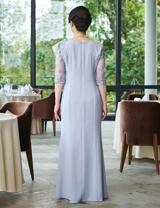 後ろファスナー仕様のマザードレス グレー|体型カバー&動きやすさ両立・ロング丈・結婚式 正礼装