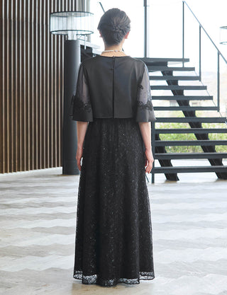 後ろシャーリング仕様のマザーズドレス 黒|結婚式フォーマル・上品で落ち着いた印象