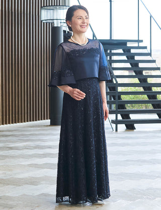 結婚式 母親 ドレス 正礼装|五分袖・ボレロ一体型・日本製ラメレース 60代にも人気の洋装