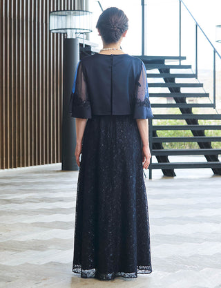 後ろシャーリング仕様のマザーズドレス ダークネイビー|結婚式フォーマル・上品で落ち着いた印象