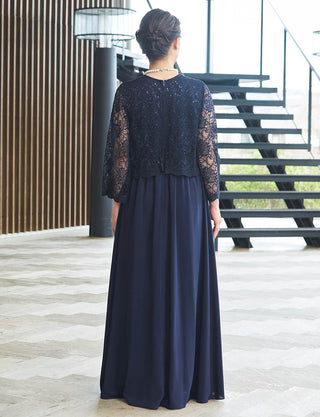 後ろシャーリング仕様のマザーズドレス ネイビー|体型を拾わないシルエット・母親用フォーマルドレス