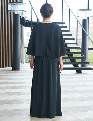 後ろシャーリング仕様のマザーズドレス 黒 シフォン|結婚式 正礼装・親族母親向けロングドレス
