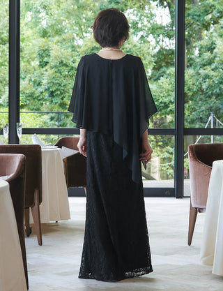 背中ファスナー仕様のマザーズドレス ブラック|結婚式 正礼装・親族母親向けロングドレス