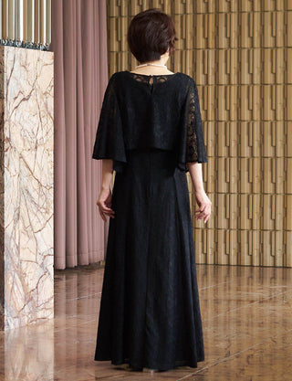 ケープスリーブボレロのマザーズドレス ブラック|結婚式 正礼装・日本製ボンディングレース・親族母親向けロングドレス