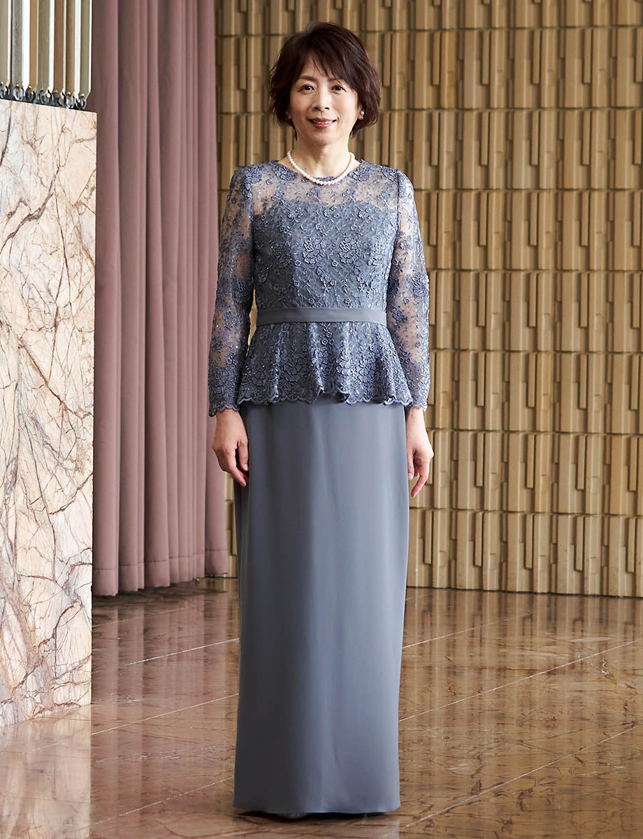 結婚式 母親ドレス グレー・マザーズドレス ペプラムデザイン MD0511