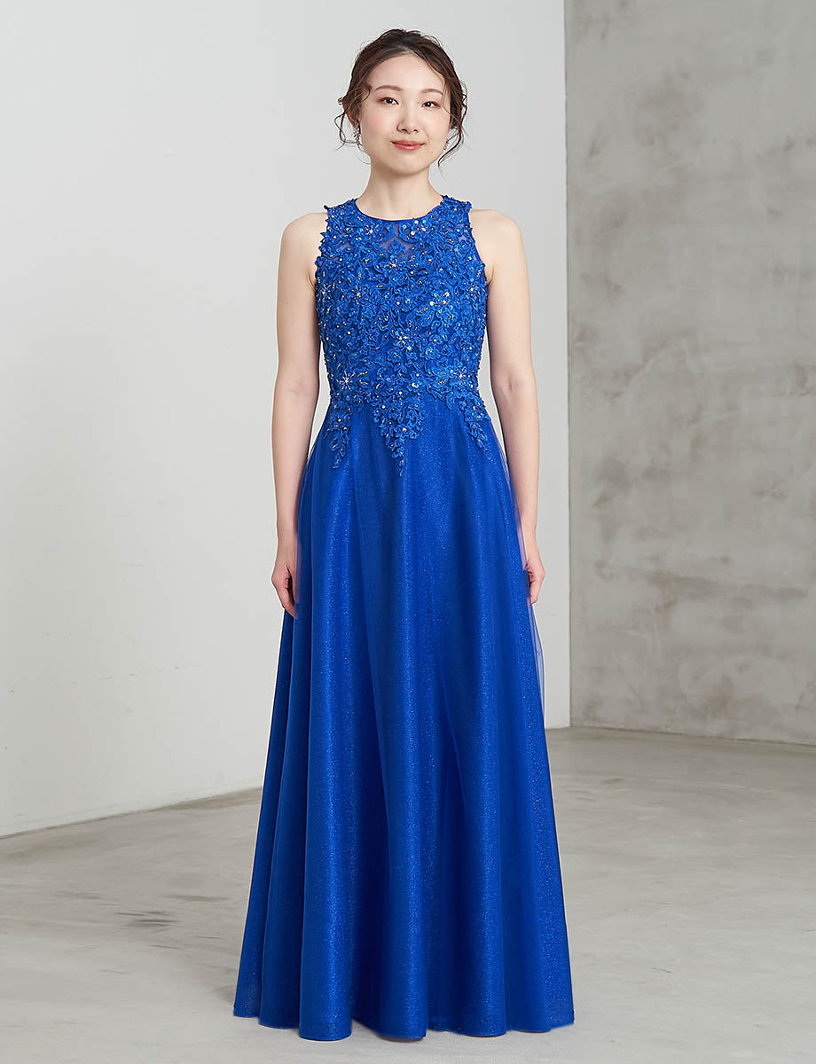 演奏会ドレス アメリカンスリーブ ルレックス ロイヤルブルー・Aライン