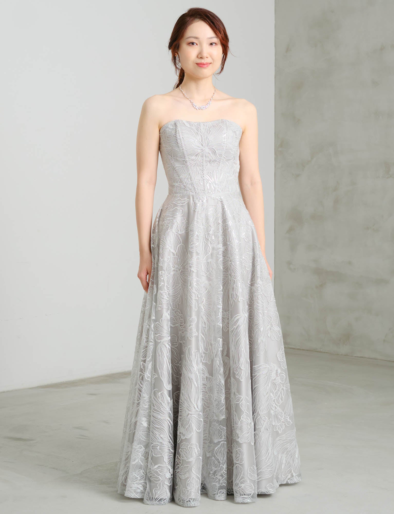 演奏会ドレス】FineFeathers 花柄刺繍チュール ビスチェ Aラインロング