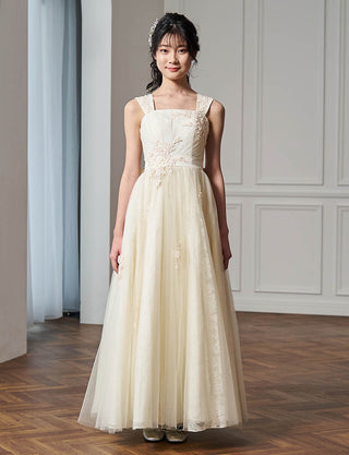 華やかな演奏会用ジュニアドレス アイボリー レース|肩紐あり・ジュニア用ドレス 140〜160cm