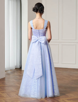 後ろシャーリング仕様のジュニアドレス ぺトロールグリーン リボン付|ピアノ発表会向け・140〜160cm対応