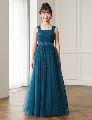 上品な演奏会用ジュニアドレス ぺトロールグリーン|肩紐あり・ジュニア用ドレス 140〜160cm