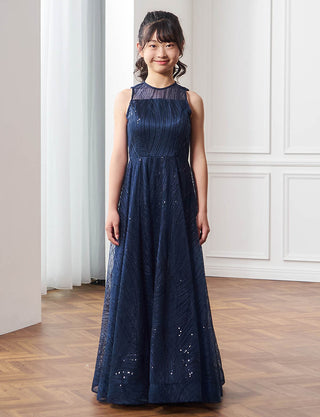 コンクール用ジュニアドレス|ダークネイビー ロング丈ドレス・140〜160cm対応