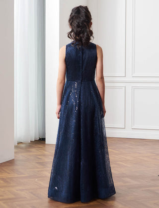 後ろファスナー仕様のジュニアドレス ダークネイビー|コンクール向け・140〜160cm対応