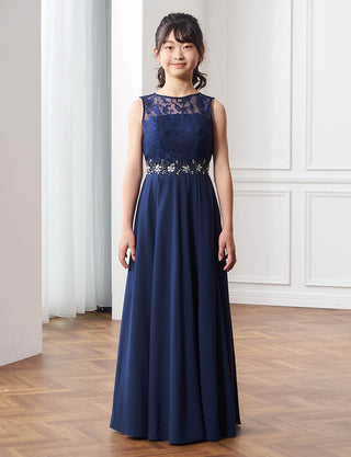 コンクール用ジュニアドレス|ダークネイビー ロング丈ドレス・140〜160cm対応
