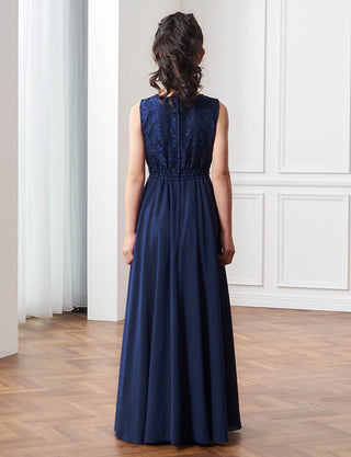 後ろウエストシャーリング仕様のジュニアドレス ダークネイビー|コンクール向け・140〜160cm対応