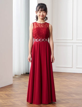 コンクール用ジュニアドレス|ワインレッド ロング丈ドレス・140〜160cm対応
