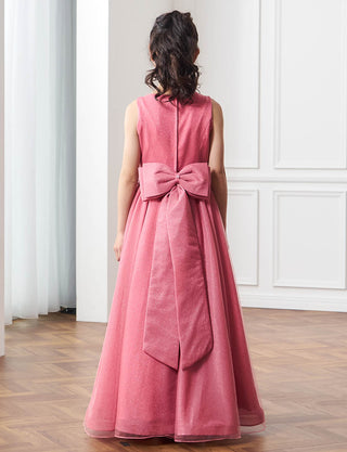 後ろファスナー仕様のジュニアドレス ピンク リボン付き|コンクール向け・140〜160cm対応