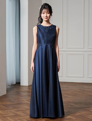 コンクール用ジュニアドレス|ダークネイビー ロング丈ドレス・140〜160cm対応