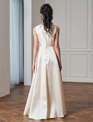 後ろファスナー仕様のジュニアドレス ペールベージュ|コンクール向け・140〜160cm対応