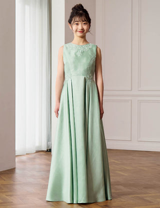 コンクール用ジュニアドレス|ペールグリーン ロング丈ドレス・140〜160cm対応