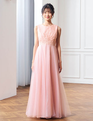 上品なコンクール用ジュニアドレス ノースリーブ|ピンク ロング丈ドレス・140〜160cm対応