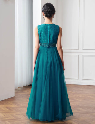 後ろファスナー仕様のジュニアドレス ピーコックグリーン|コンクール向け・140〜160cm対応