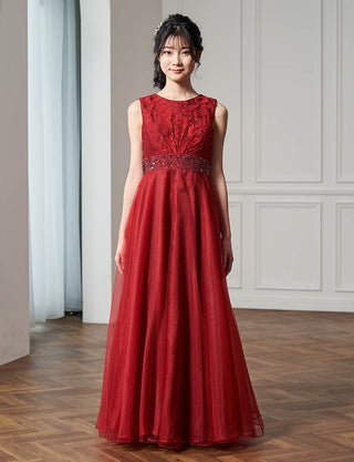 上品なコンクール用ジュニアドレス ノースリーブ|アッシュレッド ロング丈ドレス・140〜160cm対応