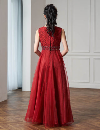 後ろファスナー仕様のジュニアドレス アッシュレッド|コンクール向け・140〜160cm対応