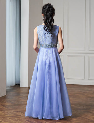 後ろファスナー仕様のジュニアドレス ブルーグレー|コンクール向け・140〜160cm対応