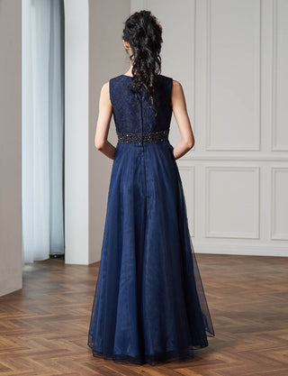 後ろファスナー仕様のジュニアドレス ダークネイビー|コンクール向け・140〜160cm対応