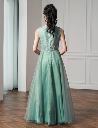 後ろファスナー仕様のジュニアドレス ナイルブルー|コンクール向け・140〜160cm対応