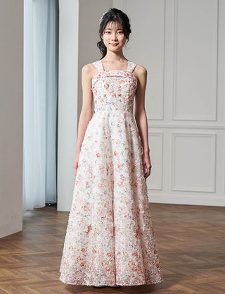 華やかな演奏会用ジュニアドレス 花柄レース アイボリー|肩紐あり・ジュニア用ドレス 140〜160cm