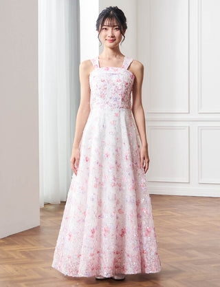 華やかな演奏会用ジュニアドレス 花柄レース ラベンダー|肩紐あり・ジュニア用ドレス 140〜160cm