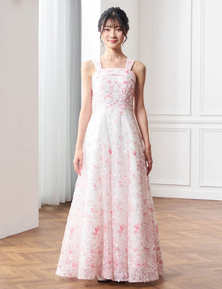 華やかな演奏会用ジュニアドレス 花柄レース ピンク|肩紐あり・ジュニア用ドレス 140〜160cm
