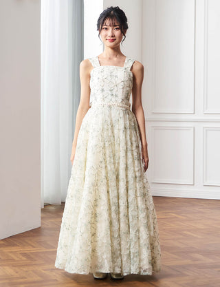 華やかな演奏会用ジュニアドレス 花柄レース ベージュ|肩紐あり・ジュニア用ドレス 140〜160cm