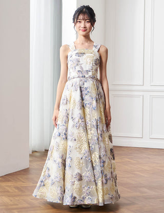 華やかな演奏会用ジュニアドレス 花柄ラベンダー|肩紐あり・ジュニア用ドレス 140〜160cm