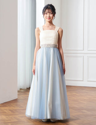 華やかな演奏会用ジュニアドレス ブルーグレー|肩紐あり・ジュニア用ドレス 140〜160cm