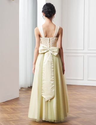 後ろシャーリング仕様のジュニアドレス ライトカーキ リボン付|ピアノ発表会向け・140〜160cm対応