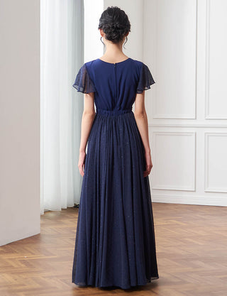 後ろウエストシャーリング仕様のジュニアドレス ダークネイビー|コンクール向け・140〜160cm対応