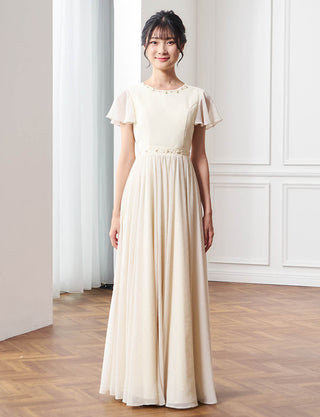 コンクール用ジュニアドレス 袖付き|アイボリー ロング丈ドレス・140〜160cm対応